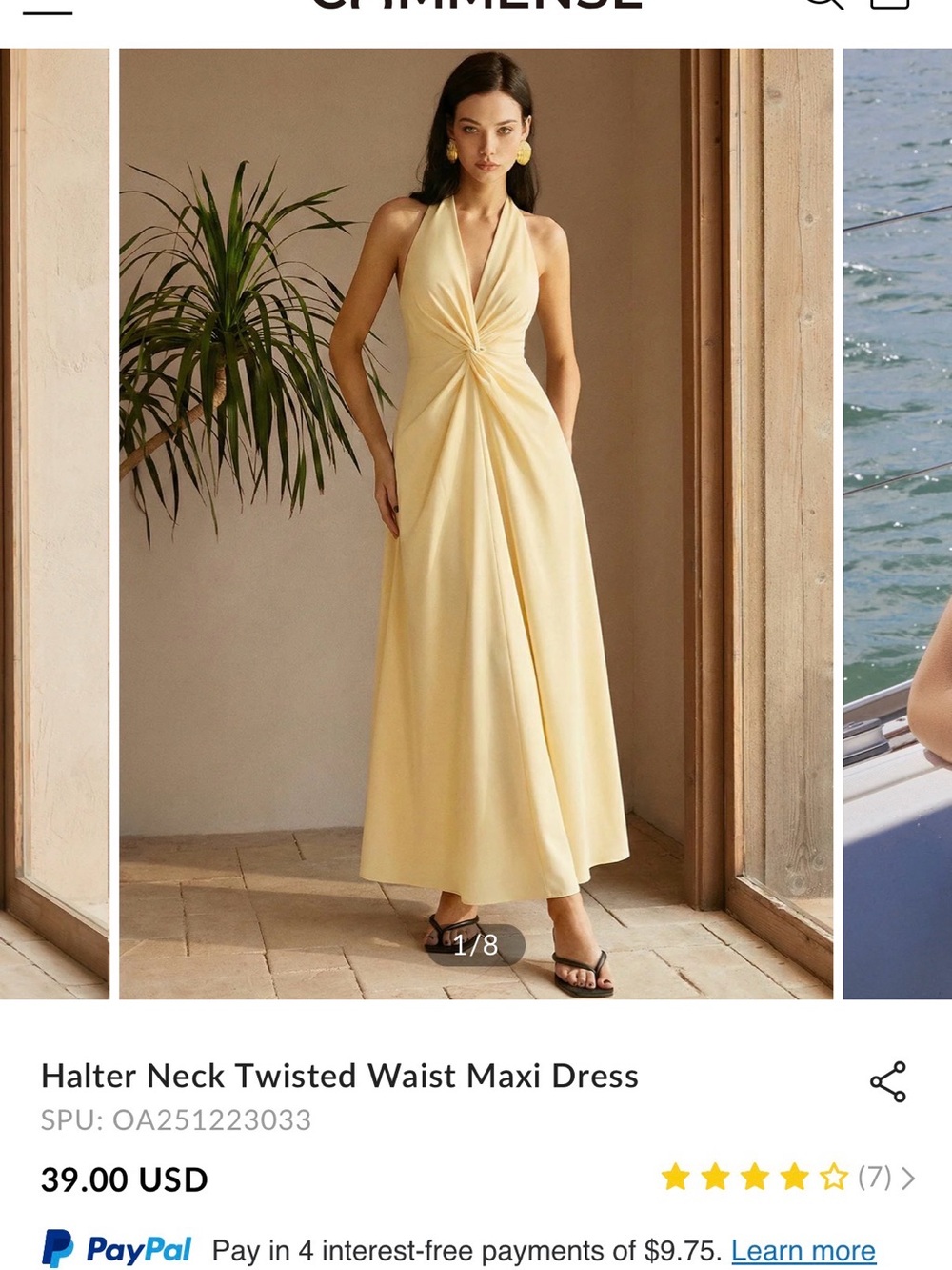 Commense Yellow Halter Neck Twisted Waist Maxi Dress